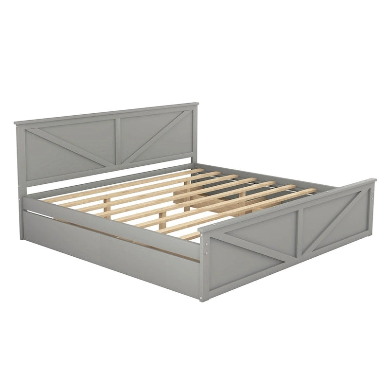 Grey / White Platform Bed with 4 Storage Drawers, King / Queen