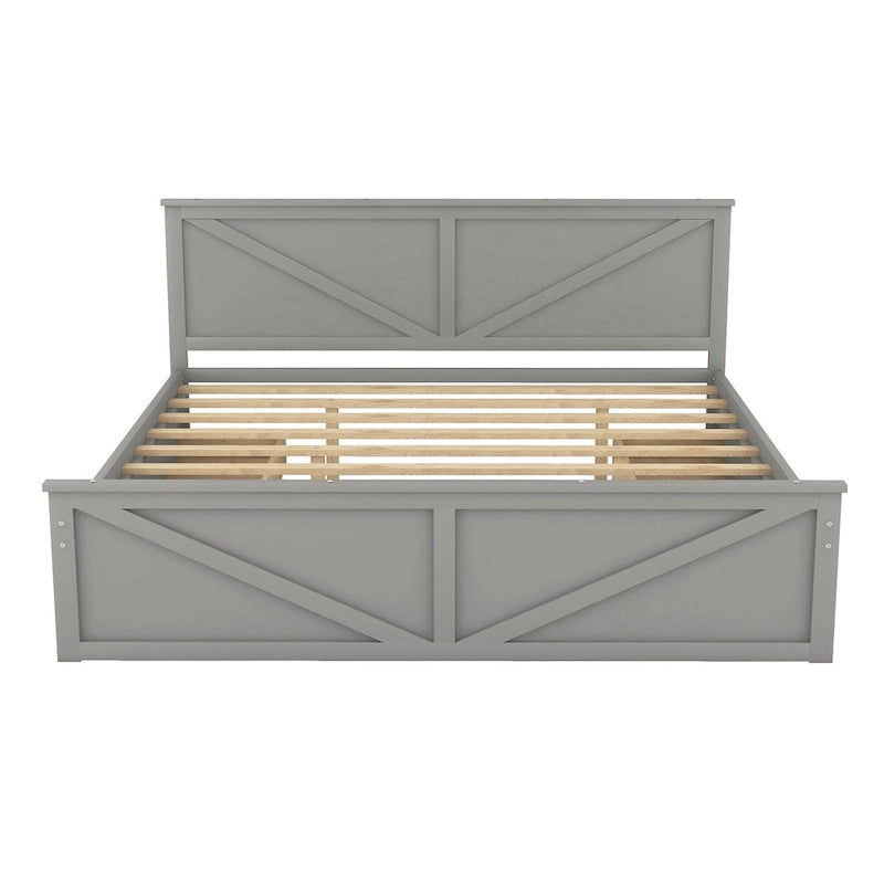 Grey / White Platform Bed with 4 Storage Drawers, King / Queen