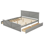Grey / White Platform Bed with 4 Storage Drawers, King / Queen