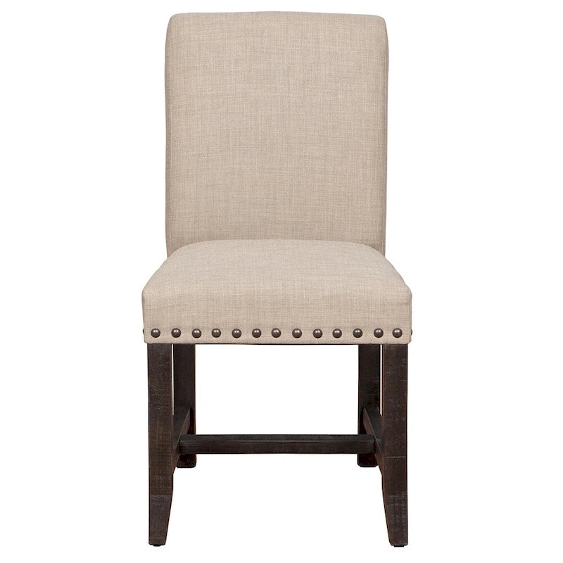 Beige & Black Upholstered Dining Side Chairs, Set of 2, Cross Base