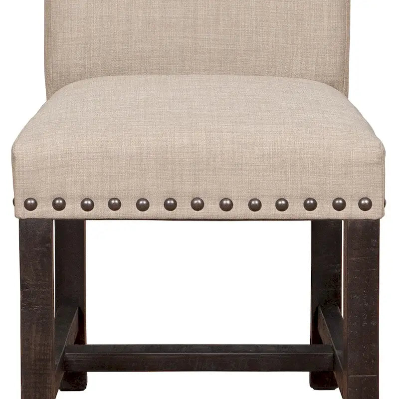 Beige & Black Upholstered Dining Side Chairs, Set of 2, Cross Base