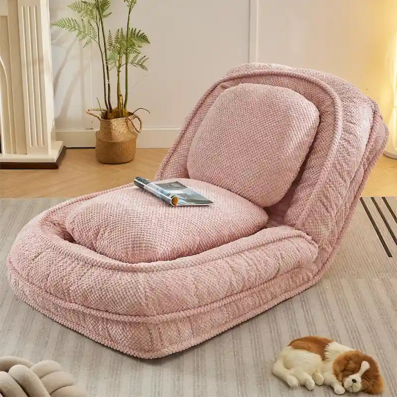 Pink / White / Grey Foldable Floor Sofa, 5-Position Adjustable, 1-Person