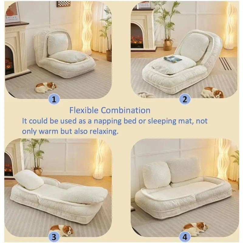 Pink / White / Grey Foldable Floor Sofa, 5-Position Adjustable, 1-Person