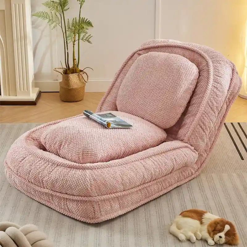 Pink / White / Grey Foldable Floor Sofa, 5-Position Adjustable, 1-Person