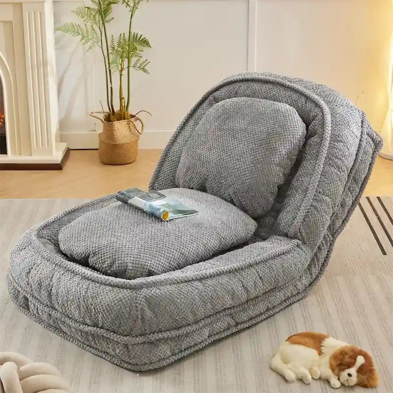 Pink / White / Grey Foldable Floor Sofa, 5-Position Adjustable, 1-Person