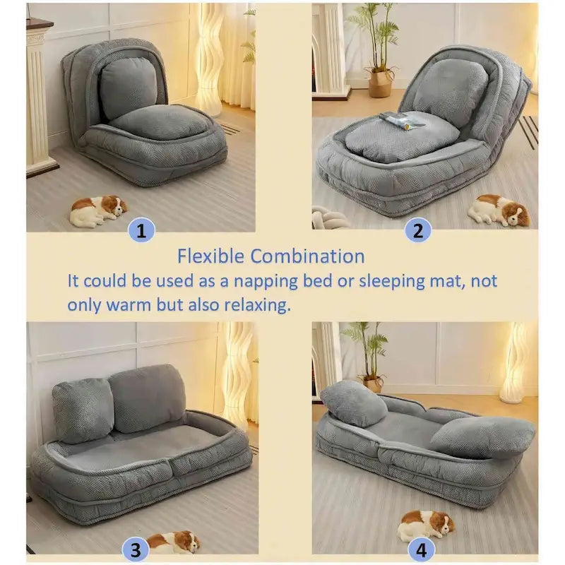 Pink / White / Grey Foldable Floor Sofa, 5-Position Adjustable, 1-Person