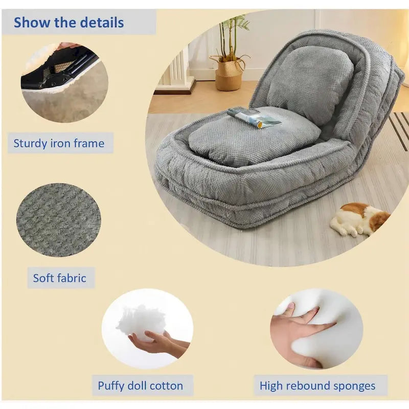 Pink / White / Grey Foldable Floor Sofa, 5-Position Adjustable, 1-Person