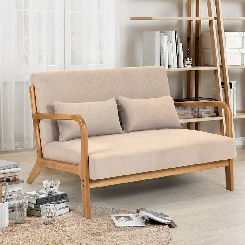 Dark Gray / Light Gray / Beige Mid-Century Linen Accent Sofa, 2-Seater