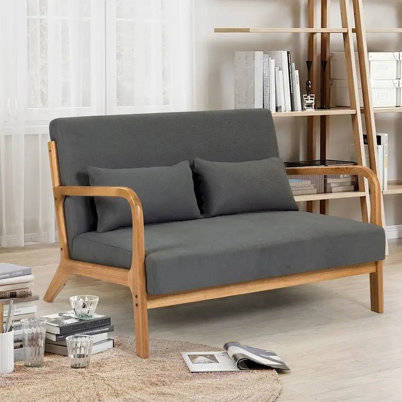 Dark Gray / Light Gray / Beige Mid-Century Linen Accent Sofa, 2-Seater