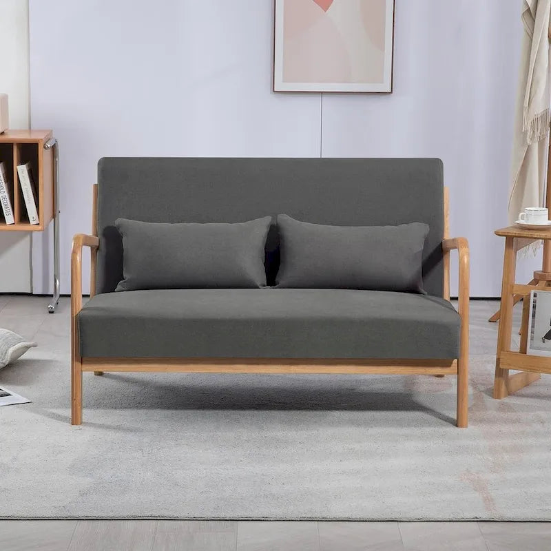 Dark Gray / Light Gray / Beige Mid-Century Linen Accent Sofa, 2-Seater