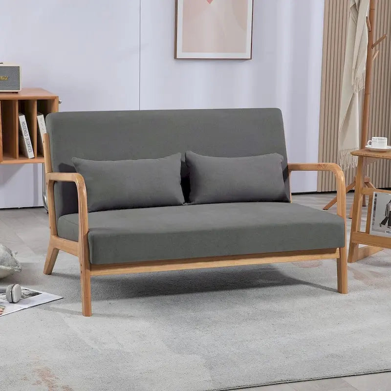 Dark Gray / Light Gray / Beige Mid-Century Linen Accent Sofa, 2-Seater