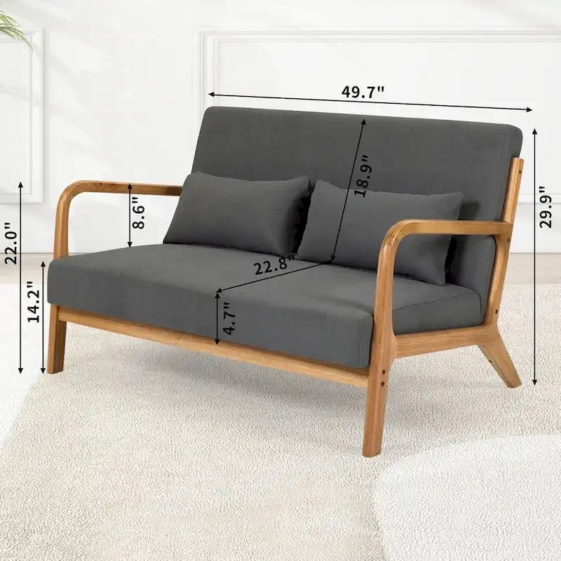 Dark Gray / Light Gray / Beige Mid-Century Linen Accent Sofa, 2-Seater
