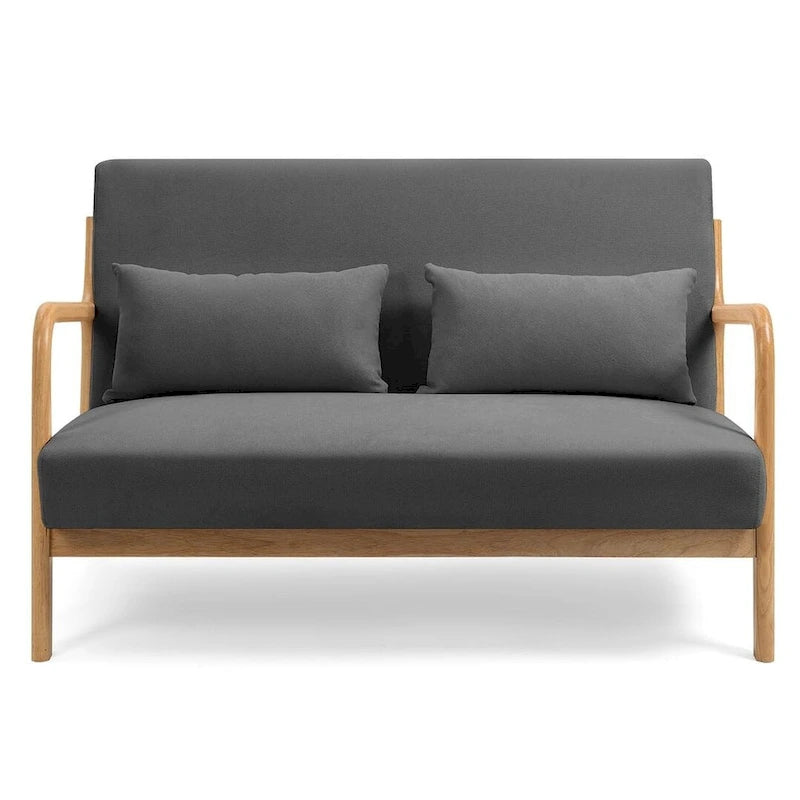 Dark Gray / Light Gray / Beige Mid-Century Linen Accent Sofa, 2-Seater