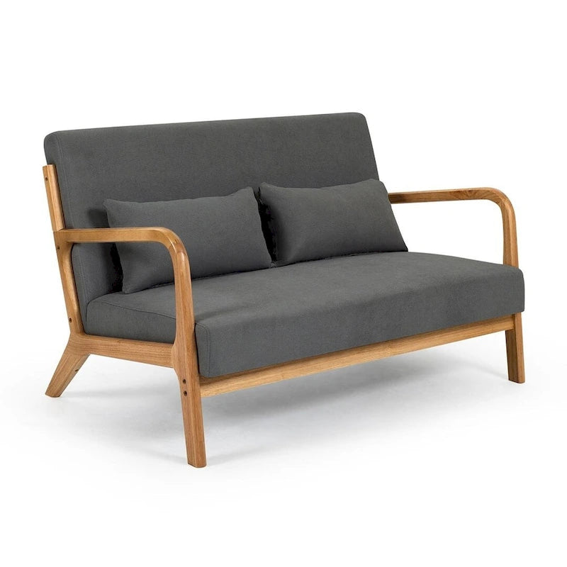 Dark Gray / Light Gray / Beige Mid-Century Linen Accent Sofa, 2-Seater