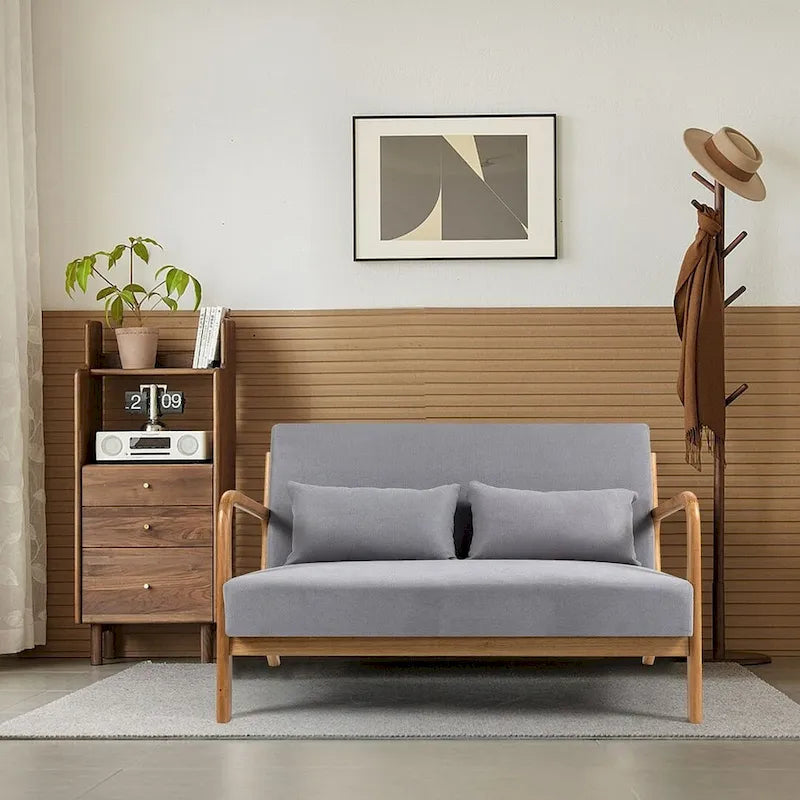 Dark Gray / Light Gray / Beige Mid-Century Linen Accent Sofa, 2-Seater
