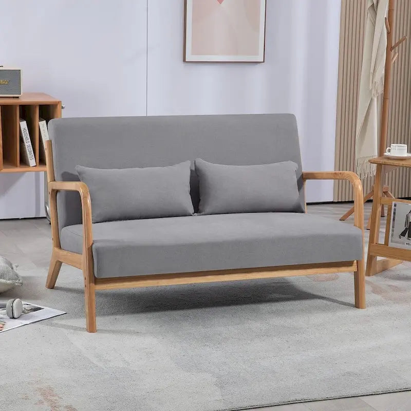 Dark Gray / Light Gray / Beige Mid-Century Linen Accent Sofa, 2-Seater