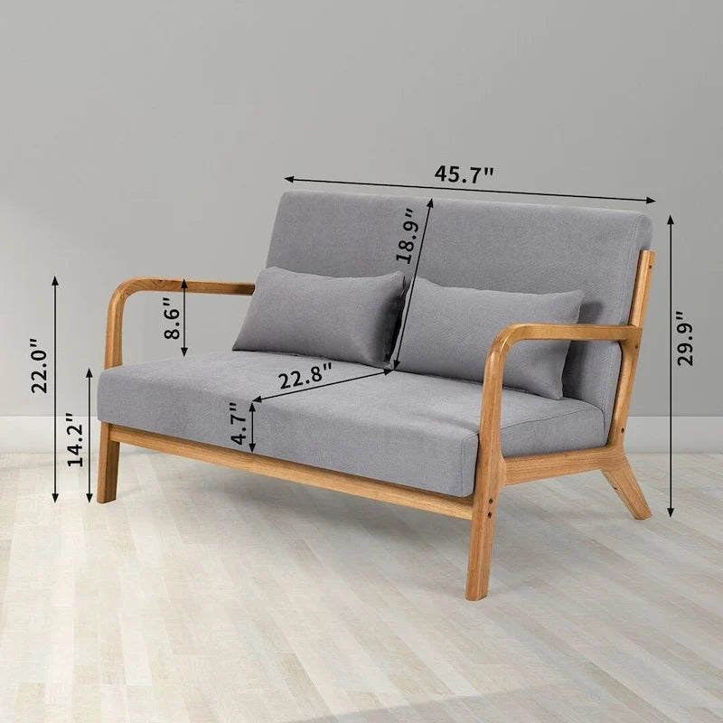 Dark Gray / Light Gray / Beige Mid-Century Linen Accent Sofa, 2-Seater