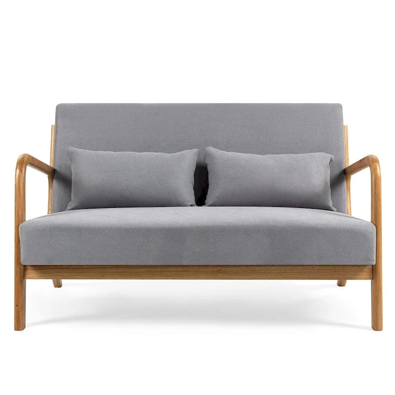 Dark Gray / Light Gray / Beige Mid-Century Linen Accent Sofa, 2-Seater