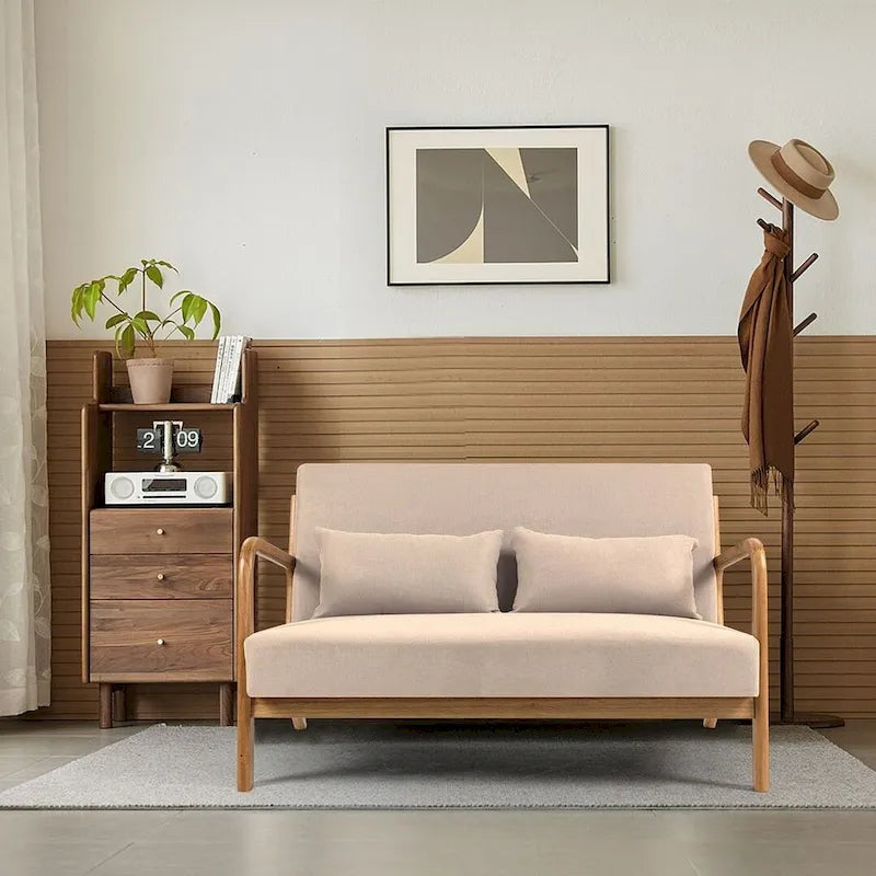 Dark Gray / Light Gray / Beige Mid-Century Linen Accent Sofa, 2-Seater