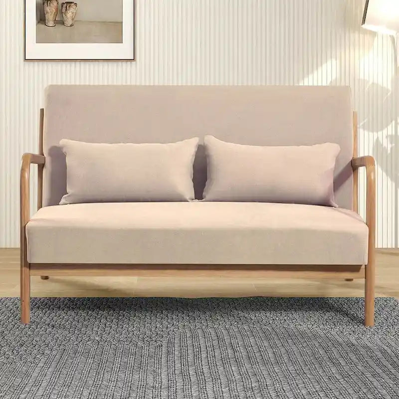 Dark Gray / Light Gray / Beige Mid-Century Linen Accent Sofa, 2-Seater