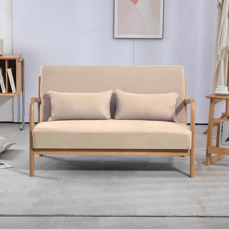 Dark Gray / Light Gray / Beige Mid-Century Linen Accent Sofa, 2-Seater