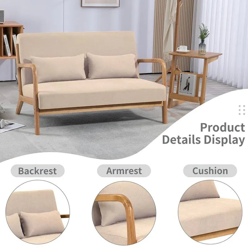 Dark Gray / Light Gray / Beige Mid-Century Linen Accent Sofa, 2-Seater
