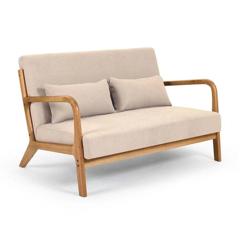Dark Gray / Light Gray / Beige Mid-Century Linen Accent Sofa, 2-Seater