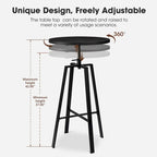 Black/Brown Adjustable Round Bar Table, Industrial Style, Seats 2