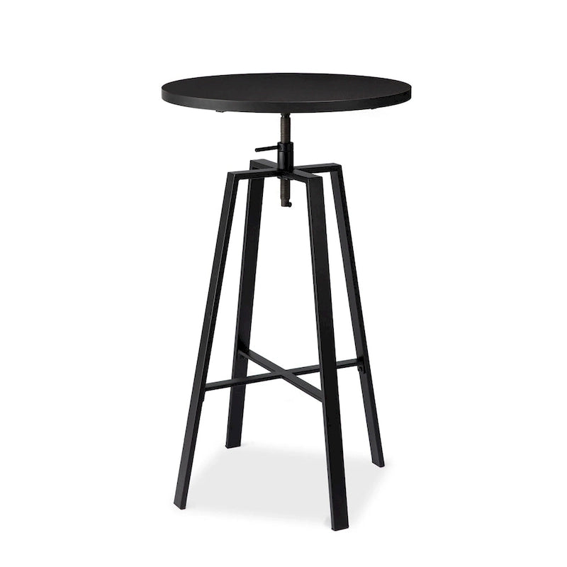 Black/Brown Adjustable Round Bar Table, Industrial Style, Seats 2