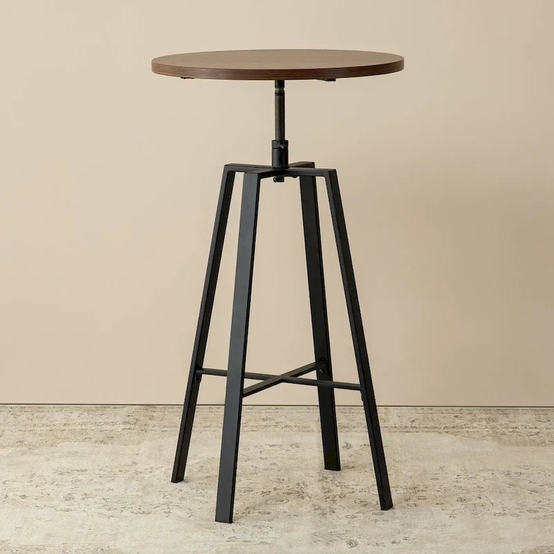 Black/Brown Adjustable Round Bar Table, Industrial Style, Seats 2
