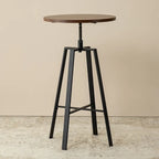Black/Brown Adjustable Round Bar Table, Industrial Style, Seats 2
