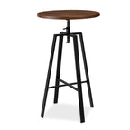 Black/Brown Adjustable Round Bar Table, Industrial Style, Seats 2