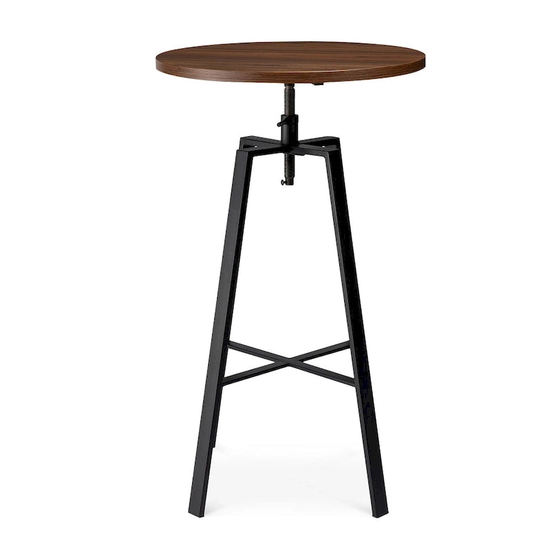 Black/Brown Adjustable Round Bar Table, Industrial Style, Seats 2
