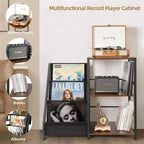 Brown & Black 3-Tier Record Player Stand, MDF Top, Single
