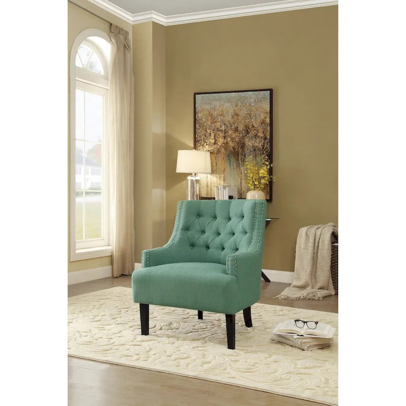 Teal Chenille Button-Tufted Accent Chair, 1-Seat