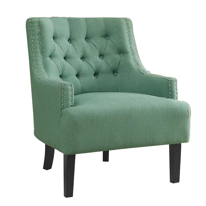Teal Chenille Button-Tufted Accent Chair, 1-Seat