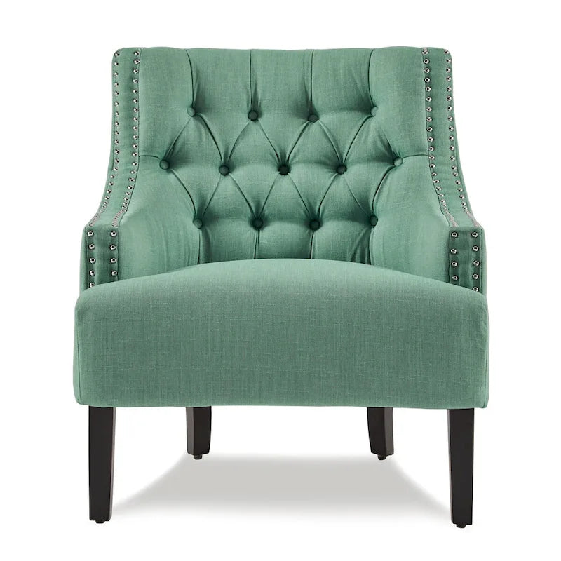 Teal Chenille Button-Tufted Accent Chair, 1-Seat