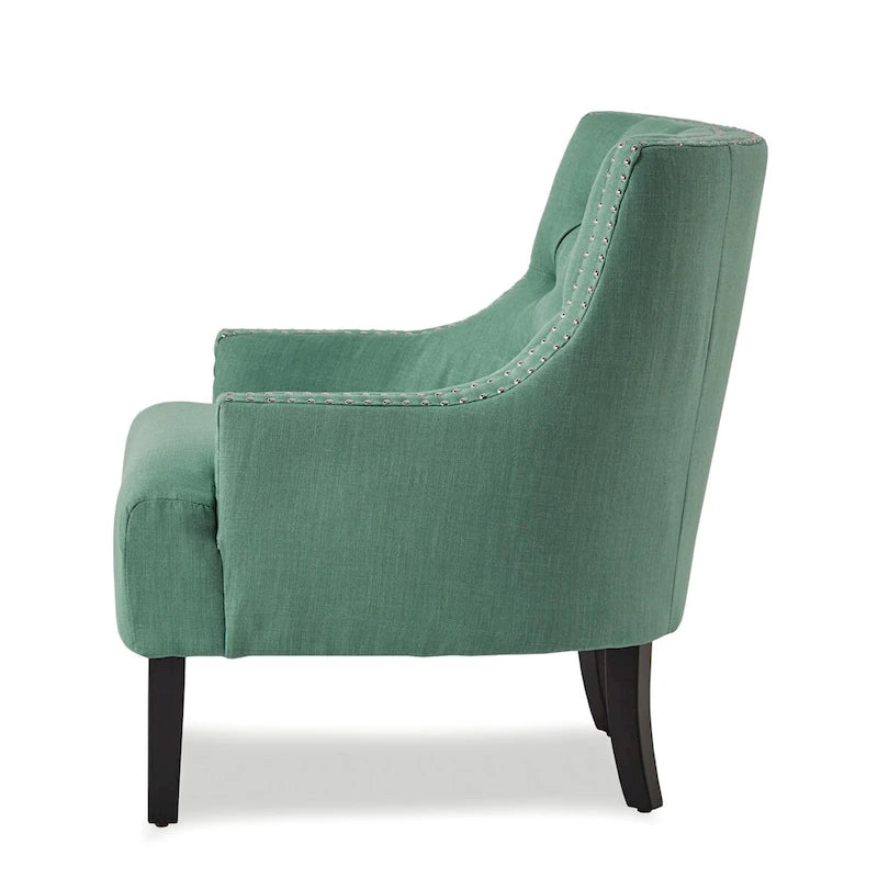 Teal Chenille Button-Tufted Accent Chair, 1-Seat