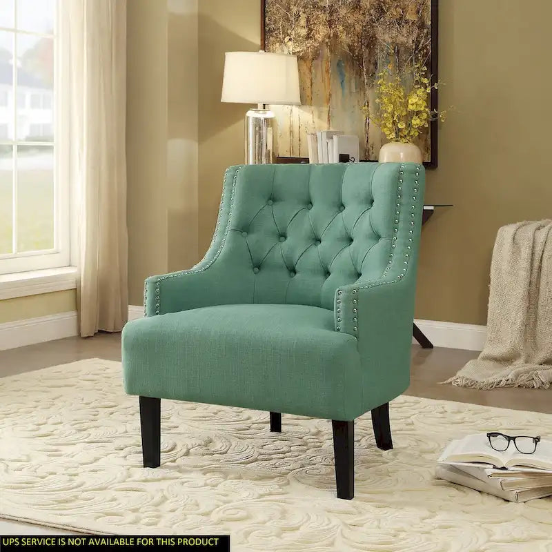 Teal Chenille Button-Tufted Accent Chair, 1-Seat