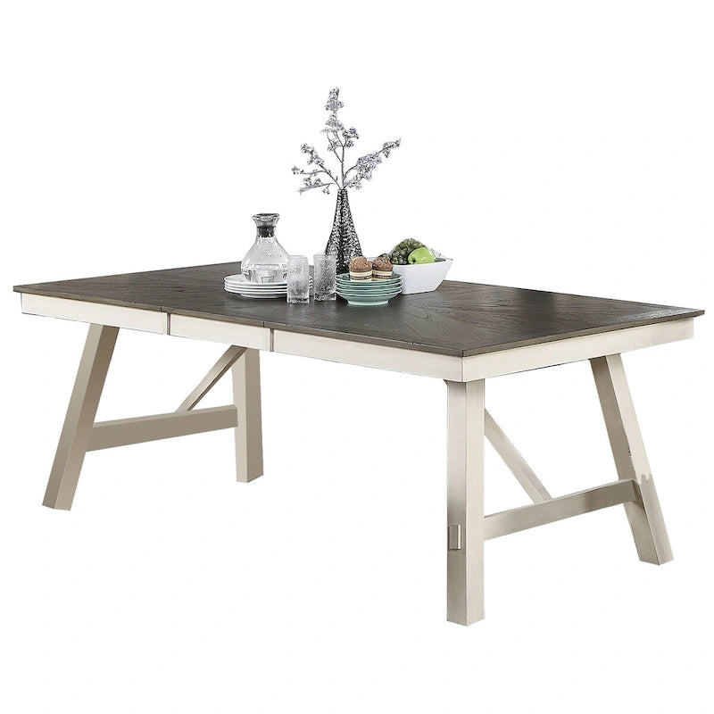 White/Grey & Dark Brown Rectangular Dining Table, Seats 6