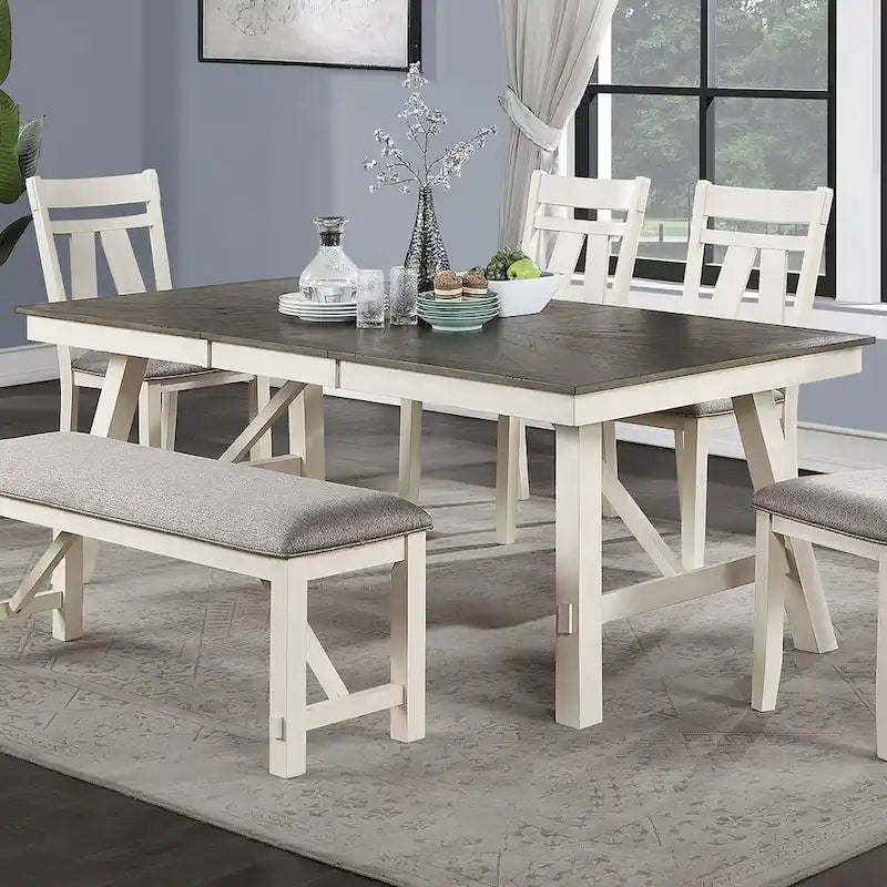 White/Grey & Dark Brown Rectangular Dining Table, Seats 6