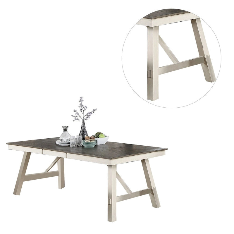 White/Grey & Dark Brown Rectangular Dining Table, Seats 6
