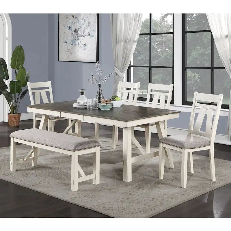 White/Grey & Dark Brown Rectangular Dining Table, Seats 6