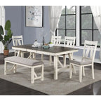 White/Grey & Dark Brown Rectangular Dining Table, Seats 6