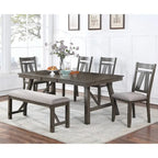 White/Grey & Dark Brown Rectangular Dining Table, Seats 6
