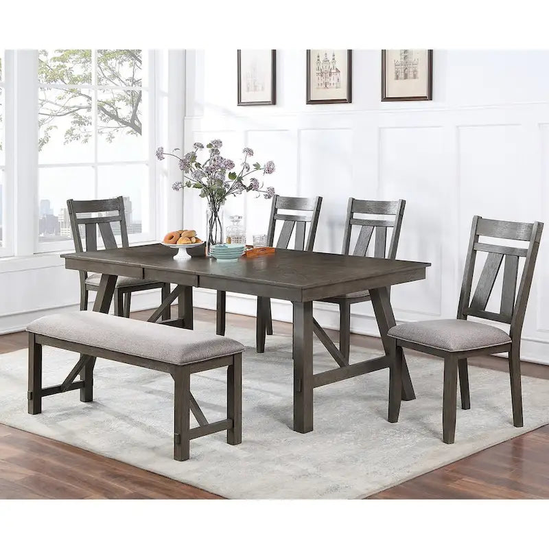 White/Grey & Dark Brown Rectangular Dining Table, Seats 6