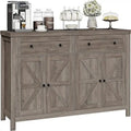 Ash Grey / White / Dark Brown Barn Door Buffet Sideboard, 2-Door 2-Drawer