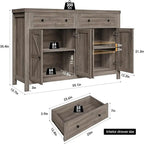 Ash Grey / White / Dark Brown Barn Door Buffet Sideboard, 2-Door 2-Drawer