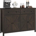 Ash Grey / White / Dark Brown Barn Door Buffet Sideboard, 2-Door 2-Drawer