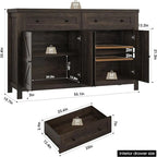 Ash Grey / White / Dark Brown Barn Door Buffet Sideboard, 2-Door 2-Drawer